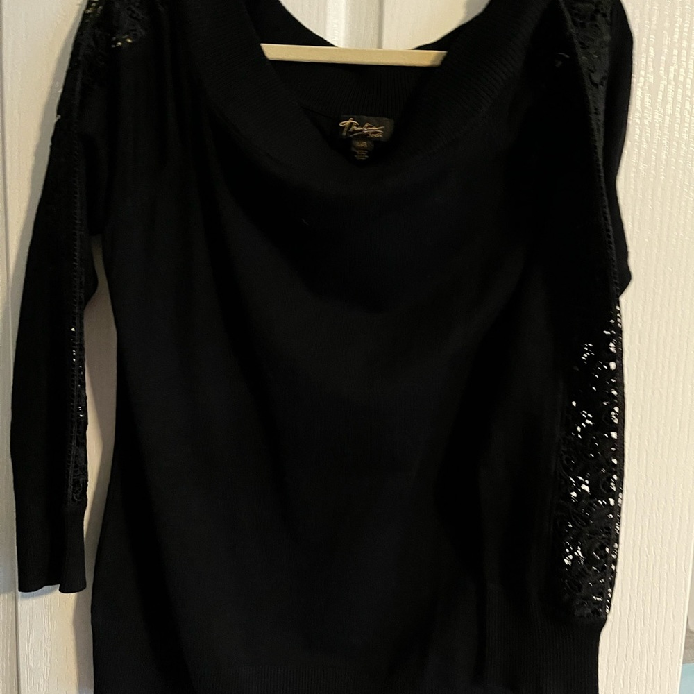 Black lace sleeves off shoulder sweater